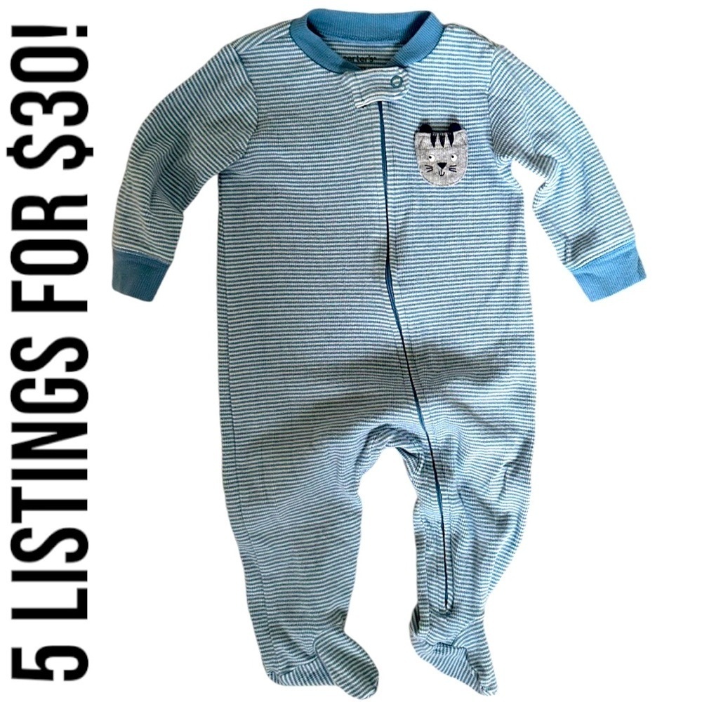 Carter’s Cat Graphic Striped Zip Footie Pajamas Sleep & Play 6 Months baby boy
